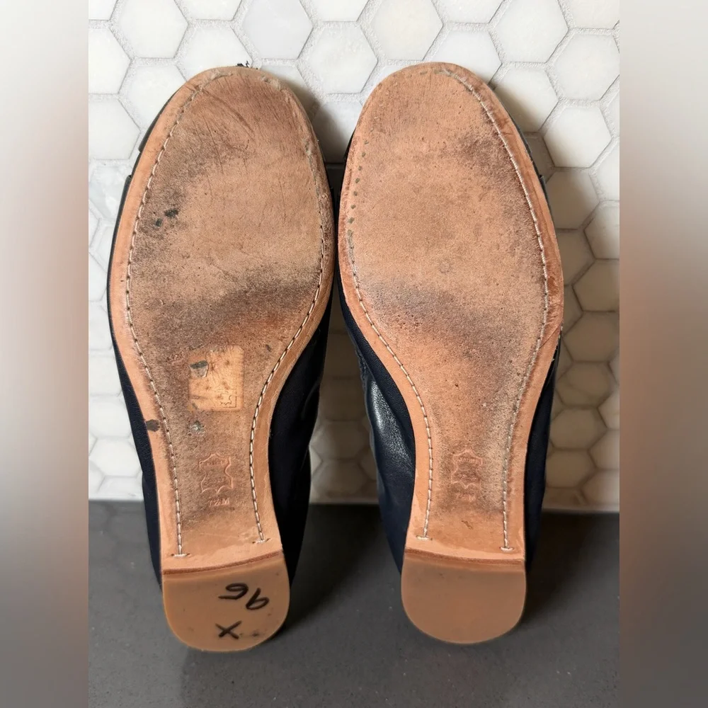 Tory Burch Minnie Cap Toe Travel Ballet Flats in Navy & Black Sz 7.5 EUC